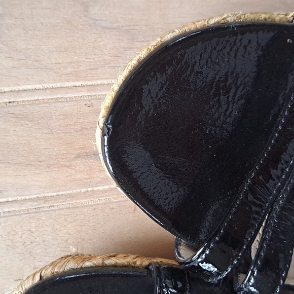 PRADA Black Patent Leather Espadrille Designer Platform Classy Strap Sandals - Picture 11 of 12